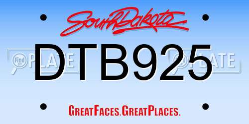 DTB925 South Dakota License Plate