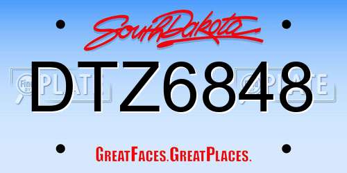 DTZ6848 South Dakota License Plate