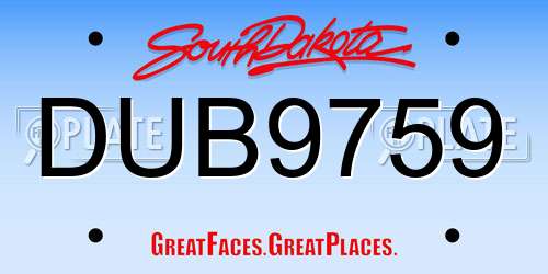 DUB9759 South Dakota License Plate