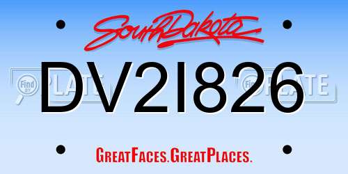 DV2I826 South Dakota License Plate