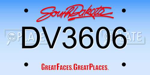 DV3606 South Dakota License Plate