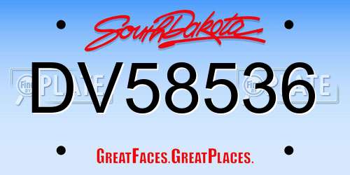 DV58536 South Dakota License Plate