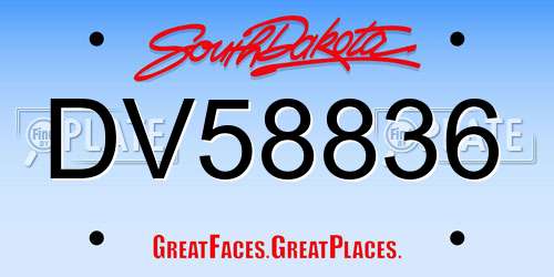 DV58836 South Dakota License Plate