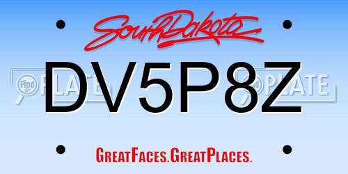 DV5P8Z South Dakota License Plate