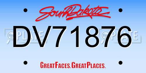 DV71876 South Dakota License Plate