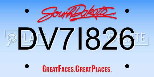 DV7I826 South Dakota License Plate
