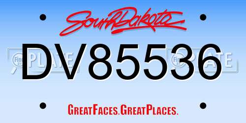 DV85536 South Dakota License Plate