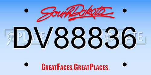 DV88836 South Dakota License Plate