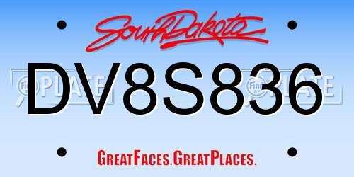 DV8S836 South Dakota License Plate