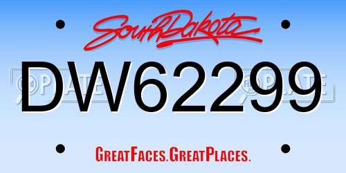 DW62299 South Dakota License Plate