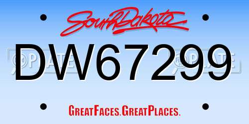 DW67299 South Dakota License Plate