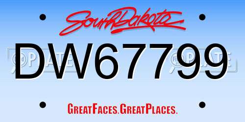 DW67799 South Dakota License Plate