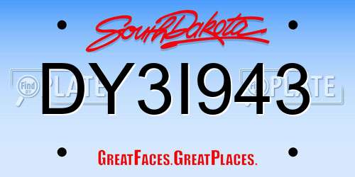 DY3I943 South Dakota License Plate