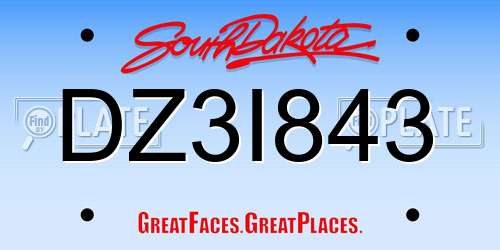 DZ3I843 South Dakota License Plate