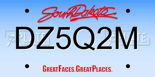 DZ5Q2M South Dakota License Plate