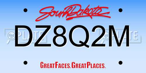 DZ8Q2M South Dakota License Plate
