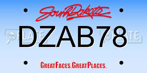 DZAB78 South Dakota License Plate