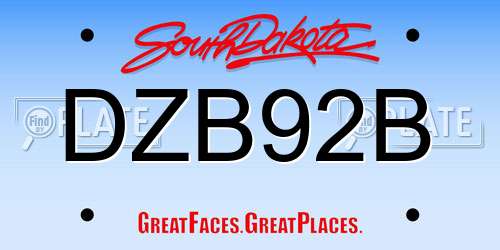 DZB92B South Dakota License Plate