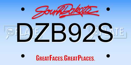 DZB92S South Dakota License Plate