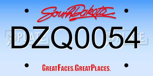 DZQ0054 South Dakota License Plate