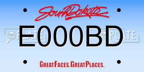 E000BD South Dakota License Plate