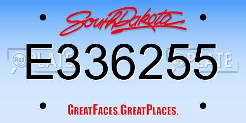 E336255 South Dakota License Plate