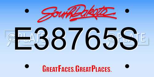 E38765S South Dakota License Plate