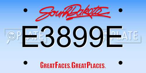 E3899E South Dakota License Plate