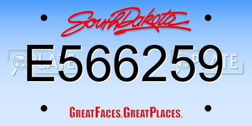 E566259 South Dakota License Plate