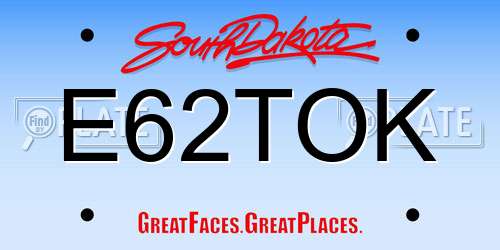 E62TOK South Dakota License Plate