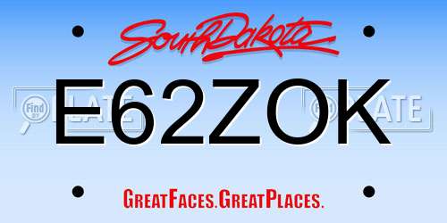 E62ZOK South Dakota License Plate