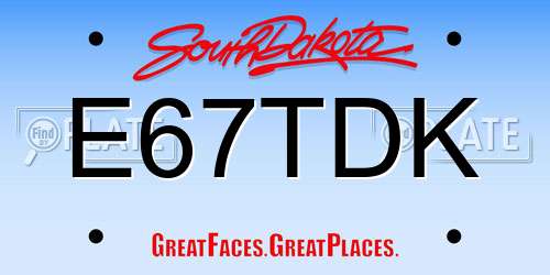 E67TDK South Dakota License Plate