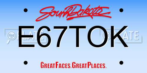 E67TOK South Dakota License Plate