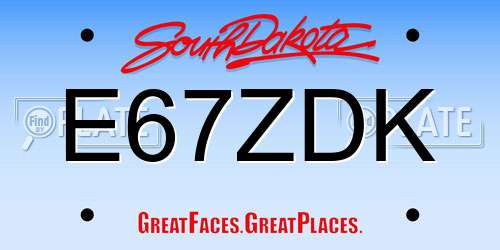 E67ZDK South Dakota License Plate