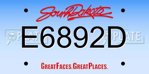 E6892D South Dakota License Plate