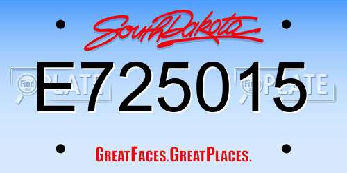 E725015 South Dakota License Plate