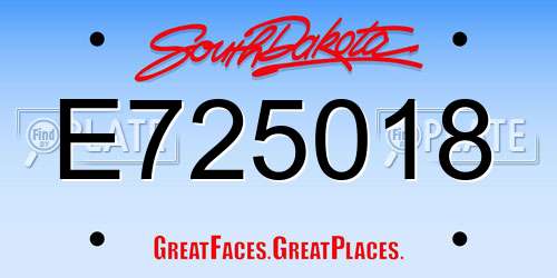 E725018 South Dakota License Plate