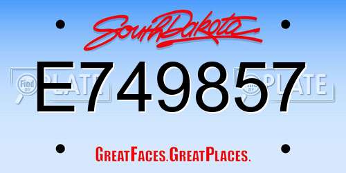 E749857 South Dakota License Plate