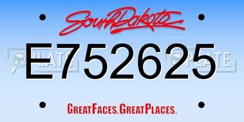 E752625 South Dakota License Plate
