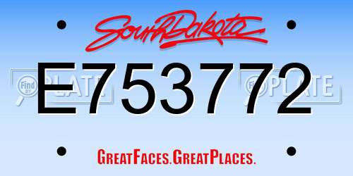 E753772 South Dakota License Plate