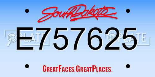 E757625 South Dakota License Plate