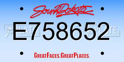 E758652 South Dakota License Plate