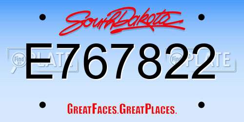 E767822 South Dakota License Plate