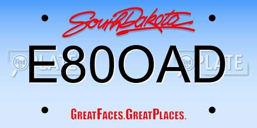 E80OAD South Dakota License Plate