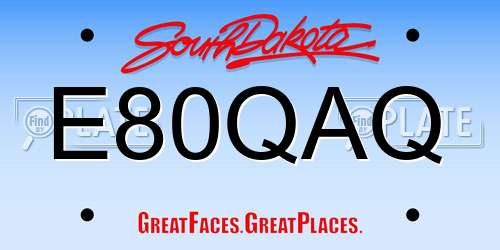 E80QAQ South Dakota License Plate