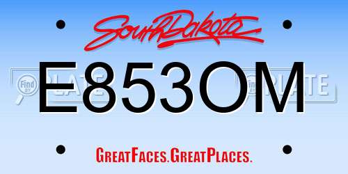 E853OM South Dakota License Plate