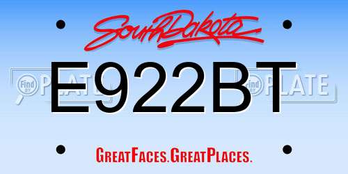 E922BT South Dakota License Plate