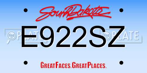 E922SZ South Dakota License Plate