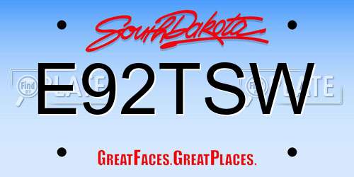 E92TSW South Dakota License Plate