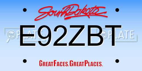 E92ZBT South Dakota License Plate